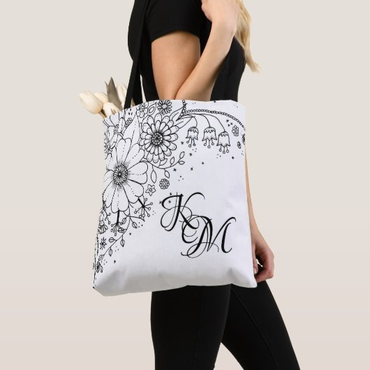 Zwart-witte modderbloemen kleur in Afbeelding Tote Bag (Dichtbij)
