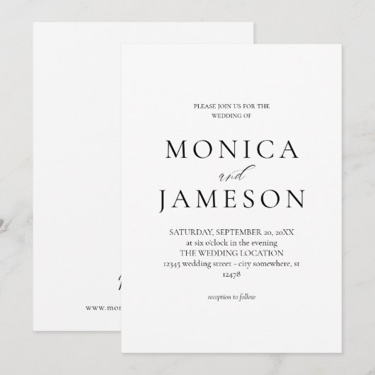 Zwart & Witte Moderne 2v Trouw Uitnodiging (Voorkant / Achterkant)