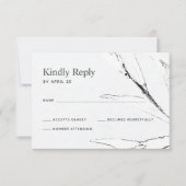 Zwart-witte, moderne bladetalige bruiloft RSVP kaartje (Voorkant)