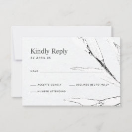 Zwart-witte, moderne bladetalige bruiloft RSVP kaartje