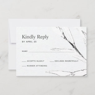 Zwart-witte, moderne bladetalige bruiloft RSVP kaartje