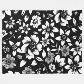 Zwart Witte Moderne Bloem Bladeren die Waaieren Fleece Deken (Voorkant (Horizontaal))