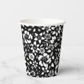 Zwart Witte Moderne Bloem Bladeren Waaien Papieren Bekers (Achterkant)