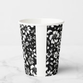 Zwart Witte Moderne Bloem Bladeren Waaien Papieren Bekers (Links)