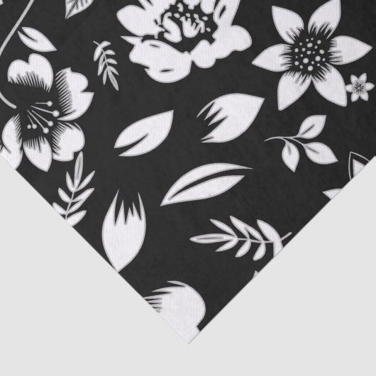 Zwart Witte Moderne Bloem Bladeren Waaien Tissuepapier (Detail)