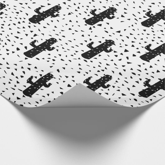 Zwart-witte moderne cactus en driehoekige geo cadeaupapier (Hoek)