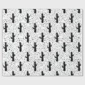 Zwart-witte moderne cactus en driehoekige geo cadeaupapier (Vlak)