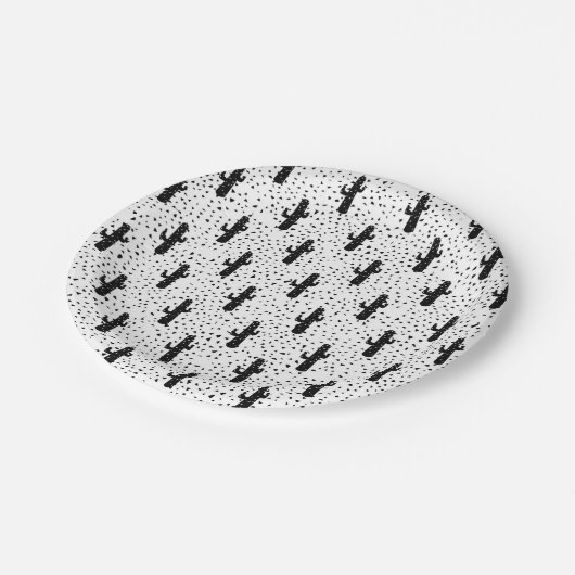 Zwart-witte moderne cactus en driehoekige geo papieren bordje (Gekanteld)