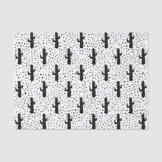 Zwart-witte moderne cactus en driehoekige geo tissuepapier (Voorkant)