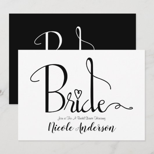 Zwart Witte Moderne Chic Bruid Bruiloft Feest Kaart (Voorkant / Achterkant)