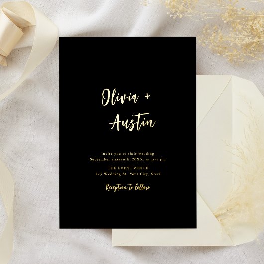 Zwart Witte Moderne Chic Script Minimalistische Tr Folie Uitnodiging