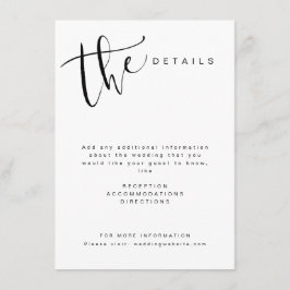 Zwart Witte Moderne Eenvoudige Script Bruiloft det Informatiekaartje