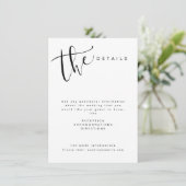 Zwart Witte Moderne Eenvoudige Script Trouwdetails Informatiekaartje (Staand voorkant)