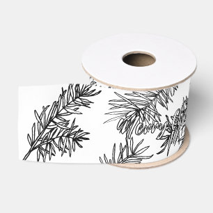 Zwart Witte Moderne Elegante Botanische Kerstmis Grosgrain Lint