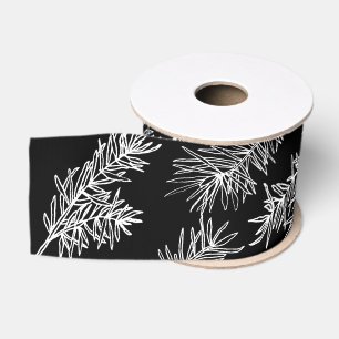 Zwart Witte Moderne Elegante Botanische Kerstmis Grosgrain Lint