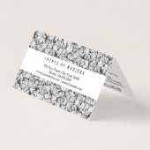Zwart-witte moderne, getekende bloemen visitekaartje (Achterkant)