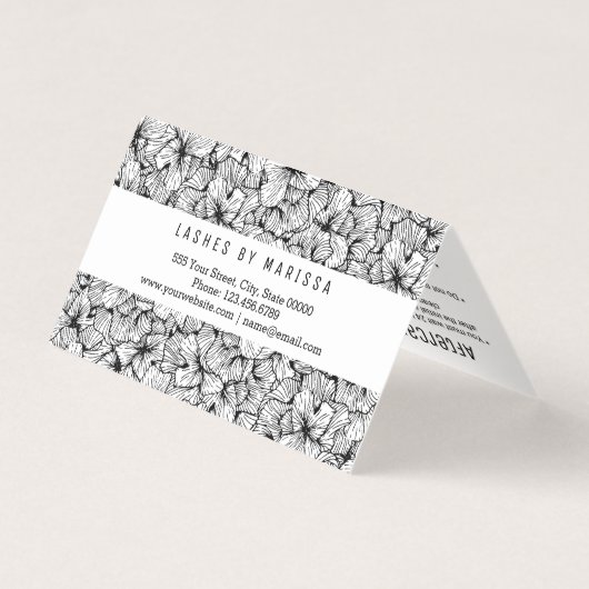 Zwart-witte moderne, getekende bloemen visitekaartje (Achterkant)