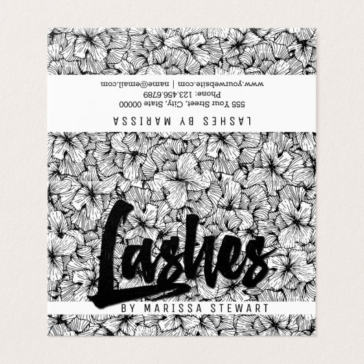 Zwart-witte moderne, getekende bloemen visitekaartje (Buitenkant ongevouwen)