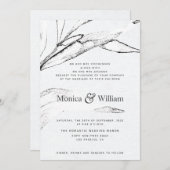 Zwart-witte, moderne grafische bladbruiloft kaart (Voorkant / Achterkant)