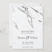 Zwart-witte, moderne grafische bladbruiloft save the date (Voorkant)