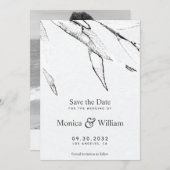 Zwart-witte, moderne grafische bladbruiloft save the date (Voorkant / Achterkant)