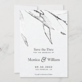 Zwart-witte, moderne grafische bladbruiloft save the date