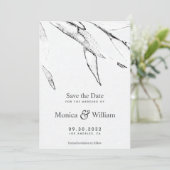 Zwart-witte, moderne grafische bladbruiloft save the date (Staand voorkant)