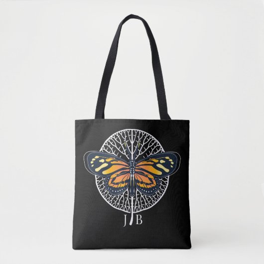 Zwart-witte moderne monogram vlinder tote bag (Voorkant)