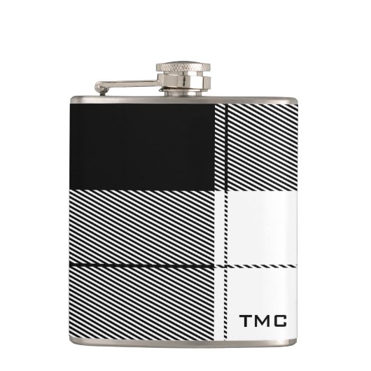 Zwart Witte Moderne Plaid Beginletters Preppy Chic Heupfles (Voorkant)
