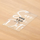 Zwart Witte Moderne Script Bewaar de Datum Acryl Uitnodigingen (Laagn)
