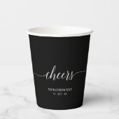 Zwart & Witte Moderne Script Lettering Proost Fees Papieren Bekers (Achterkant)