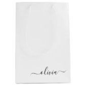 Zwart Witte Moderne Script Meisjes Monogram Naam Medium Cadeauzakje (Voorkant)