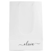 Zwart Witte Moderne Script Meisjes Monogram Naam Medium Cadeauzakje (Achterkant)