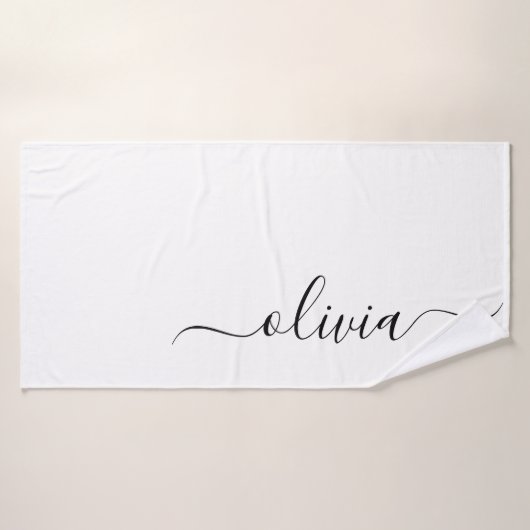 Zwart Witte Moderne Script Meisjesachtig Monogram Badhanddoek (Badhanddoek)