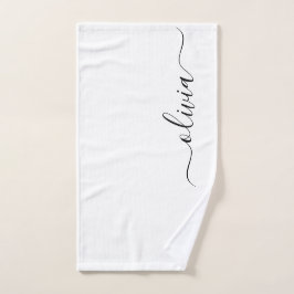Zwart Witte Moderne Script Meisjesachtig Monogram  Handdoek