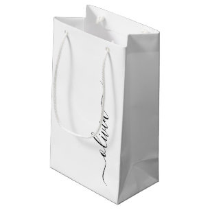 Zwart Witte Moderne Script Meisjesachtig Monogram  Klein Cadeauzakje