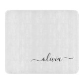 Zwart Witte Moderne Script Meisjesachtig Monogram  Snijplank (Voorkant)