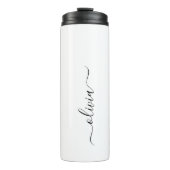 Zwart Witte Moderne Script Meisjesachtig Monogram  Thermosbeker (Voorkant)
