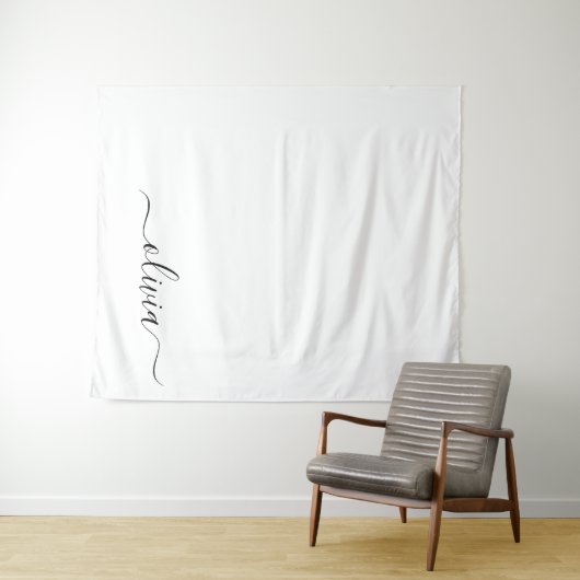 Zwart Witte Moderne Script Meisjesachtig Monogram  Wandkleed (In Situ (horizontaal))