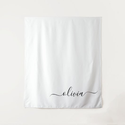 Zwart Witte Moderne Script Meisjesachtig Monogram Wandkleed (Voorkant)