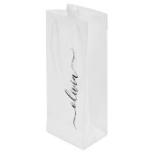 Zwart Witte Moderne Script Meisjesachtig Monogram  Wijn Cadeautas (Achterkant Gekanteld)
