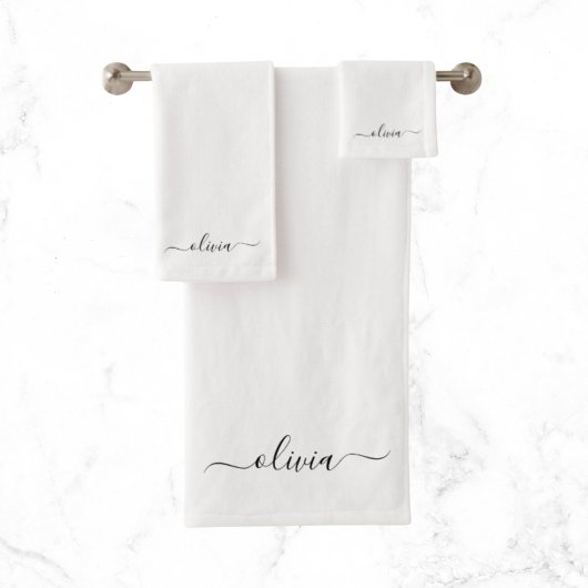 Zwart Witte Moderne Script Meisjesachtige Monogram Bad Handdoek
