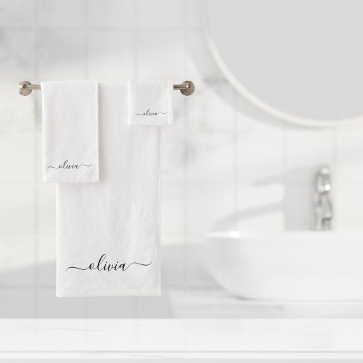Zwart Witte Moderne Script Meisjesachtige Monogram Bad Handdoek