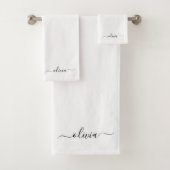 Zwart Witte Moderne Script Meisjesachtige Monogram Bad Handdoek (Insitu)