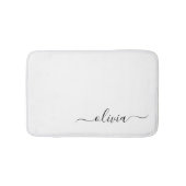 Zwart Witte Moderne Script Meisjesachtige Monogram Badmat (Voorkant)