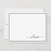 Zwart Witte Moderne Script Meisjesachtige Monogram Bedankkaart (Voorkant)