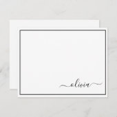 Zwart Witte Moderne Script Meisjesachtige Monogram Bedankkaart (Voorkant / Achterkant)