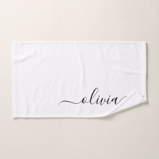Zwart Witte Moderne Script Meisjesachtige Monogram Handdoek (Handdoek)