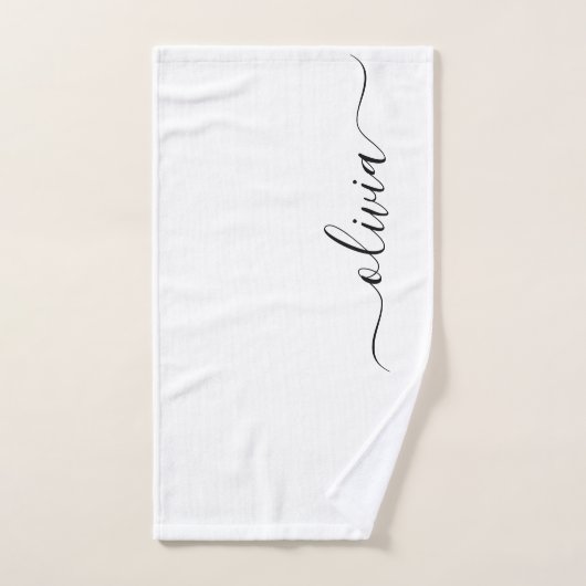 Zwart Witte Moderne Script Meisjesachtige Monogram Handdoek (Handdoek)