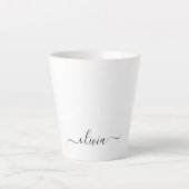 Zwart Witte Moderne Script Meisjesachtige Monogram Latte Mok (Voorkant)